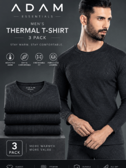 Men’s black ribbed thermal full-sleeve T-shirt 3 pack by Adam